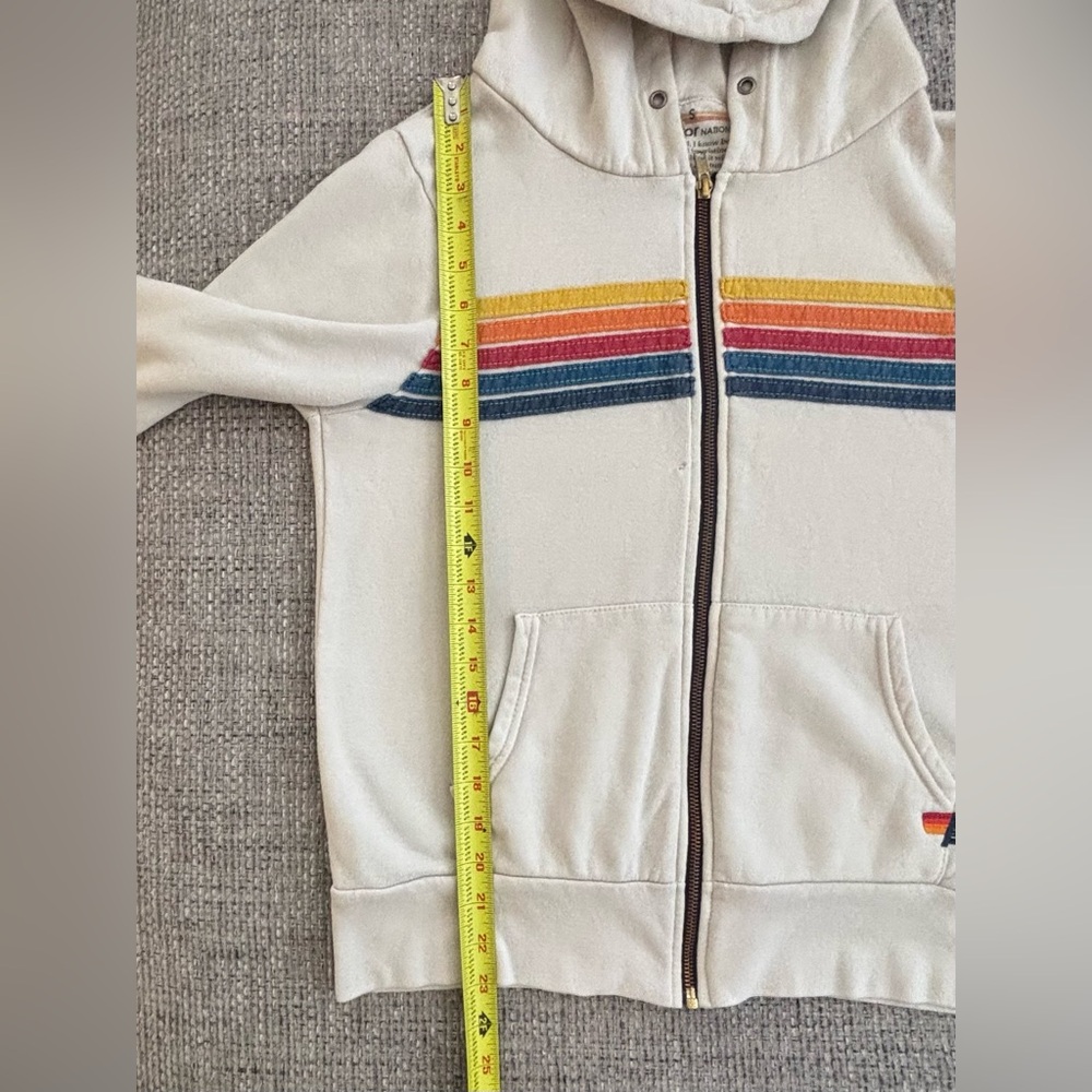 Aviator Nation Unisex Vintage White Rainbow Stripe Zip Hoodie (S) & Sweats (XS) - Picture 7 of 13